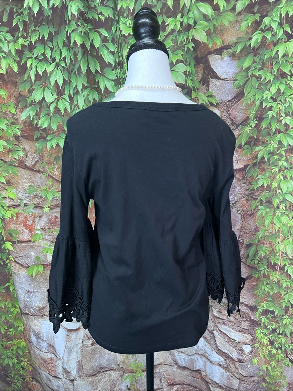 SEE BY CHLOE Black Jersey Knit Luxury Minimalist Bell Sleeve Crewneck, S - Picture 8 of 13